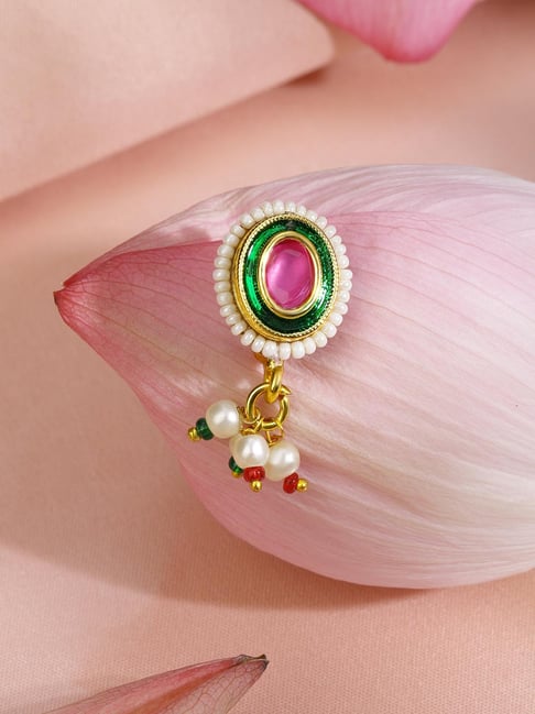 Rubans Gold-Tone Plated Pink & Green Nosepin for Women