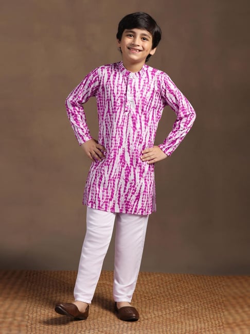 Fashion Dream Boys Purple Printed Kurta and Pyjama