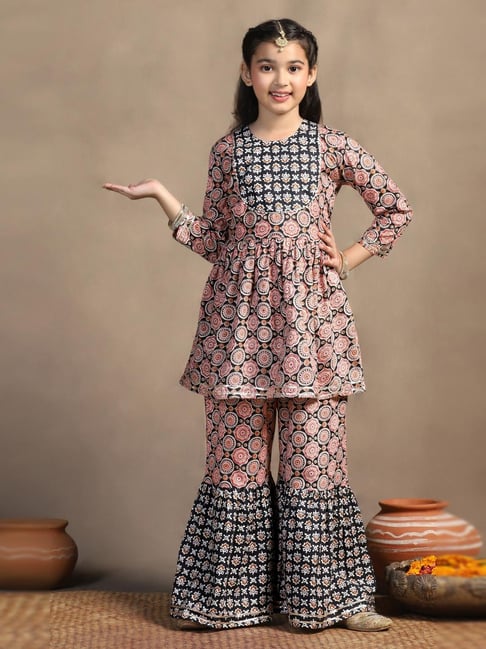 Fashion Dream Girls Black Floral Kurta and Sharara-picture-42