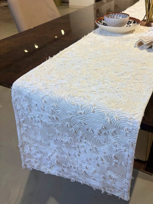Bells & Whistles Cream Cotton Embroidered Trellis Table Runner