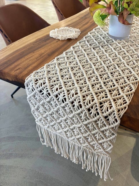 Bells & Whistles Natural Cotton Macrame Knotty Table Runner