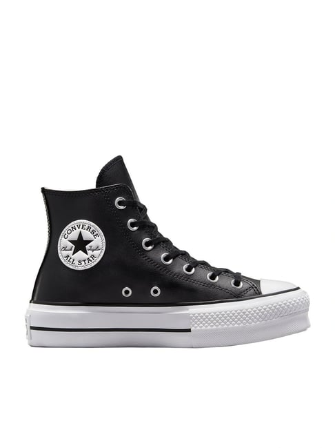 Converse Women's Chuck Taylor All Star Leather Platform High Top Black  Sneakers