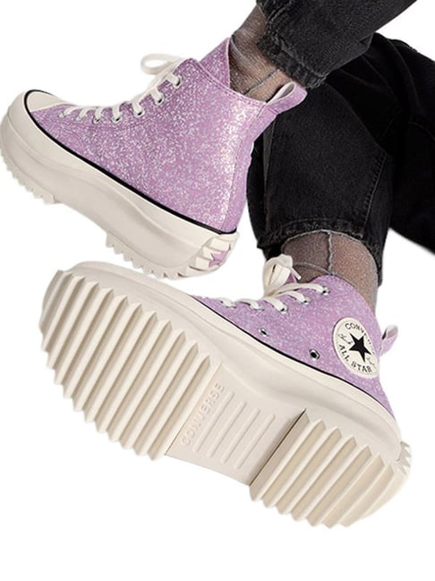 Converse Women's Run Star Hike Platform Glitter High Top Purple Sneakers