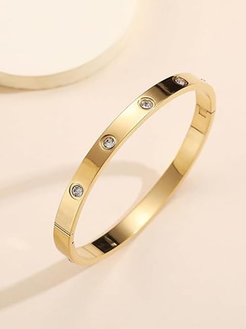 Jewelz Gold Plated Sleek Bangle Bracelet with Crystal Accents