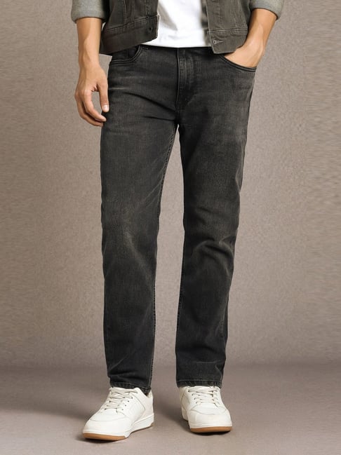 Louis Philippe Grey Cotton Regular Fit Jeans