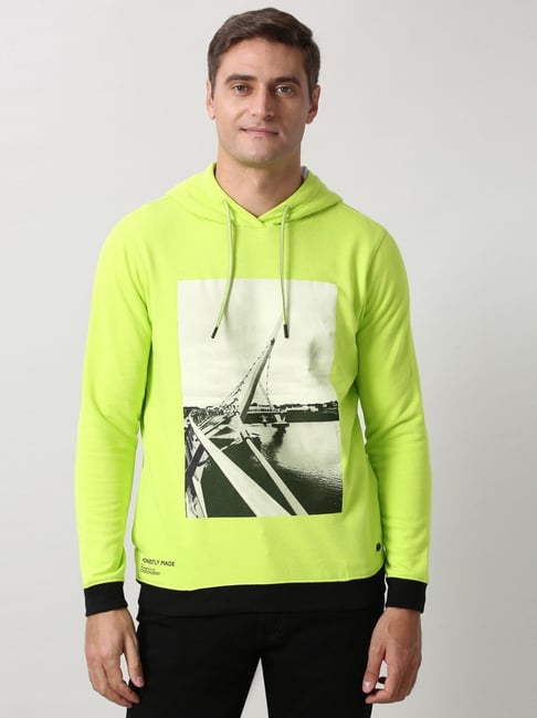 Peter England Green Cotton Regular Fit Graphic Hooded Sweatshirt-picture-32