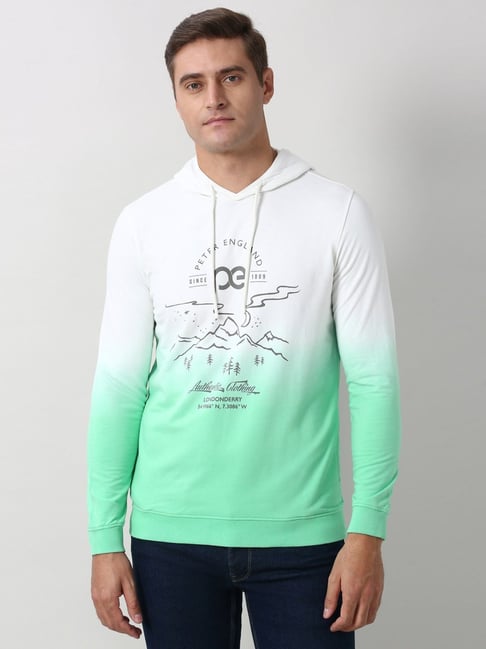 Peter England White Cotton Regular Fit Graphic Hooded Sweatshirt