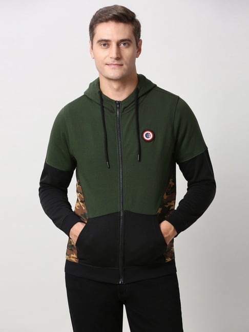 Peter England Green Cotton Regular Fit Printed Hooded Sweatshirt-picture-24