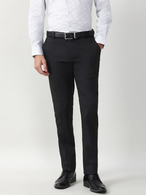 Peter England Black Slim Fit Texture Trousers-picture-43