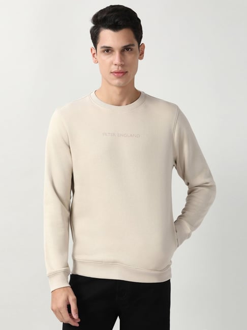 Peter England Beige Cotton Regular Fit Sweatshirt