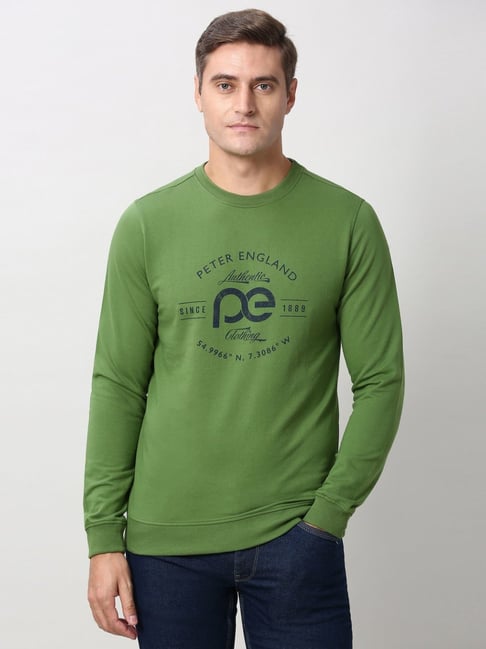 Peter England Green Cotton Slim Fit Graphic Sweatshirt-picture-27