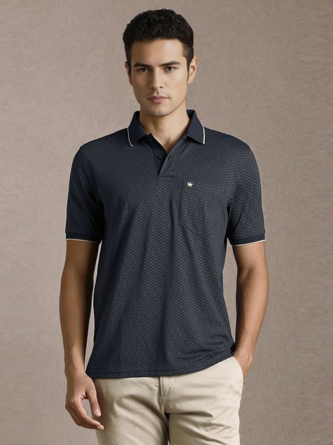 Louis Philippe Navy Cotton Regular Fit Printed Polo T-Shirt-picture-11