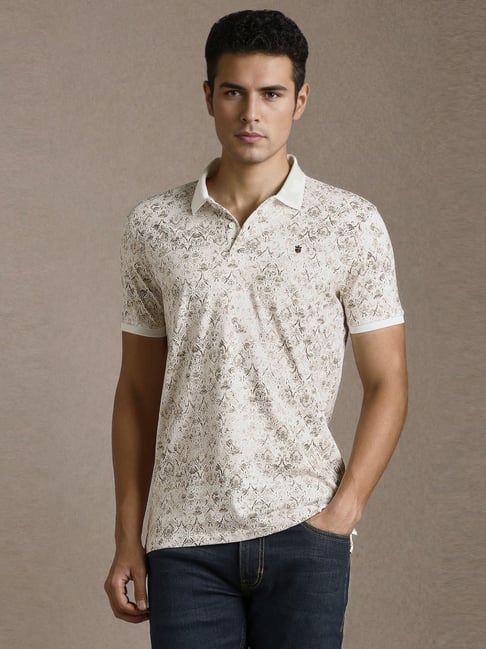 Louis Philippe White Cotton Slim Fit Printed Polo T-Shirt-picture-22