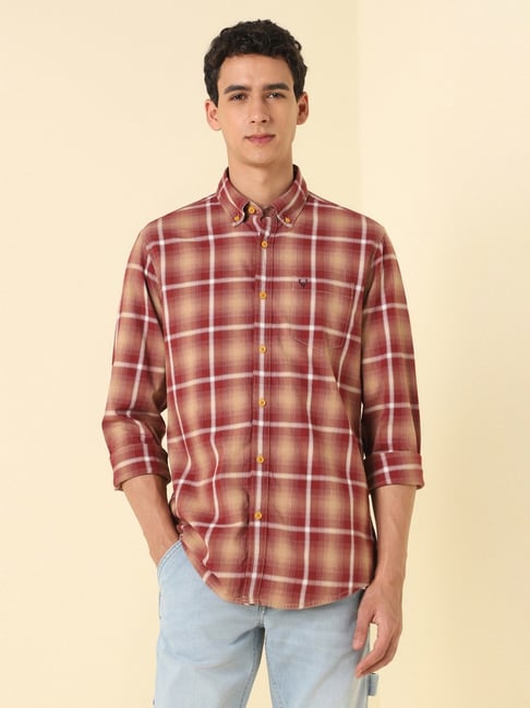 Allen Solly Red Cotton Regular Fit Checks Shirt-picture-22
