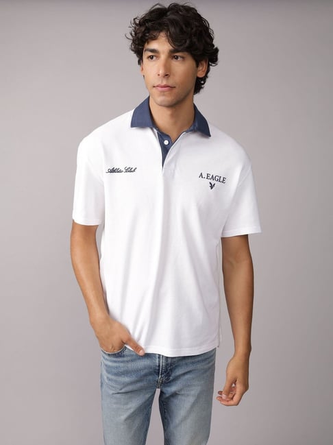 American Eagle White Cotton Regular Fit Printed Polo T-Shirt-picture-34