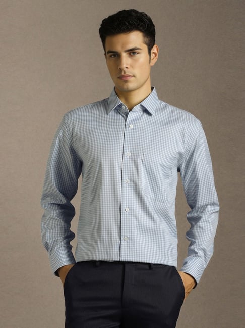 Louis Philippe Blue Cotton Regular Fit Checks Shirt-picture-38