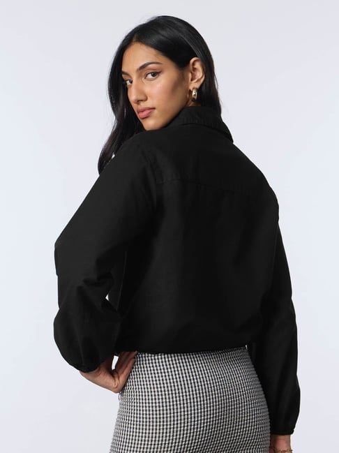 Cropped Linen Shacket Womens The Souled Store Black Cotton Linen