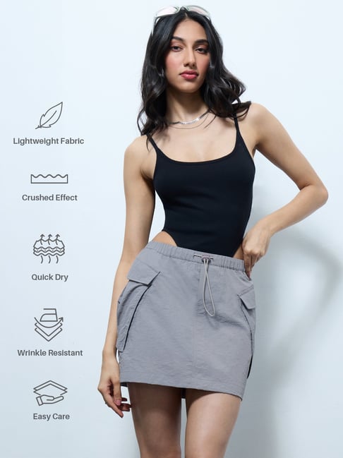 The Souled Store Grey Parachute Skirt Mist Women Skirts