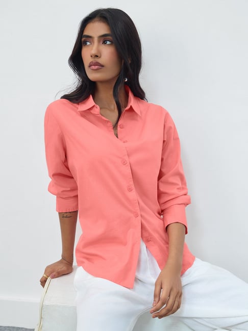 Button Up Coral Dress Shirt Womens Coral Dress Shirt On Sale