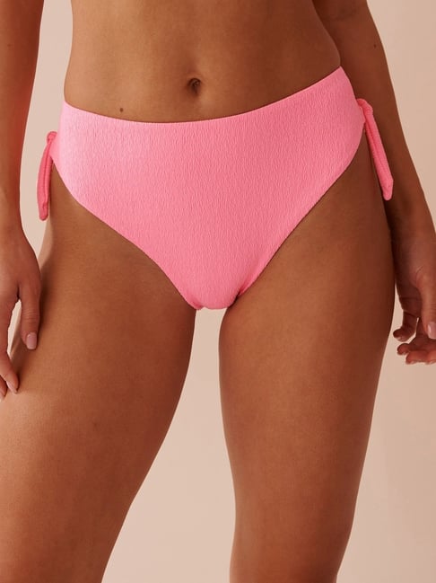 La Vie En Rose Fizzy Pink Polyester Solid Bikini Bottom