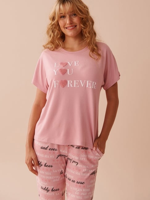 La Vie En Rose Pink Polyester Printed Night Shirts-picture-41
