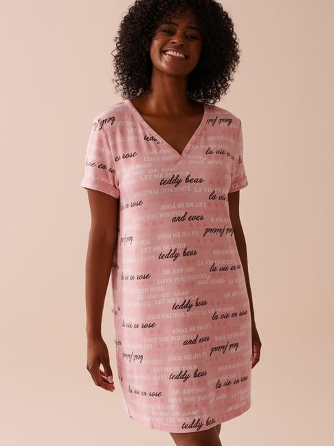 La Vie En Rose Pink Polyester Printed Night Shirts-picture-36