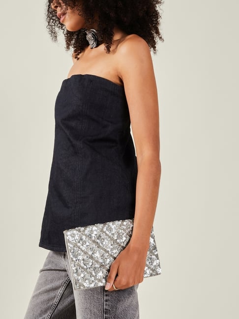 Accessorize London Silver Tianna Embroidered Clutch