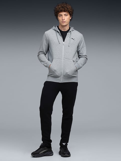 Puma Grey Essentials Rubber Print Full-Zip Regular Fit Hoodie