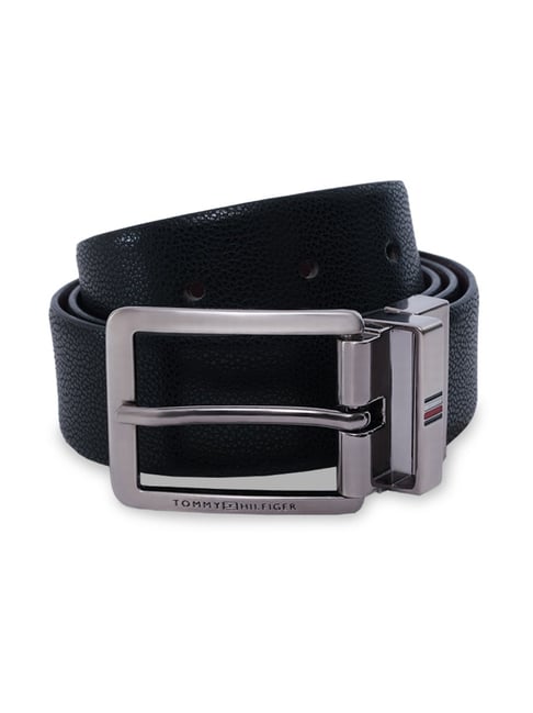 TOMMY HILFIGER Black & Wine Seawell Textured Leather Reversible Belt