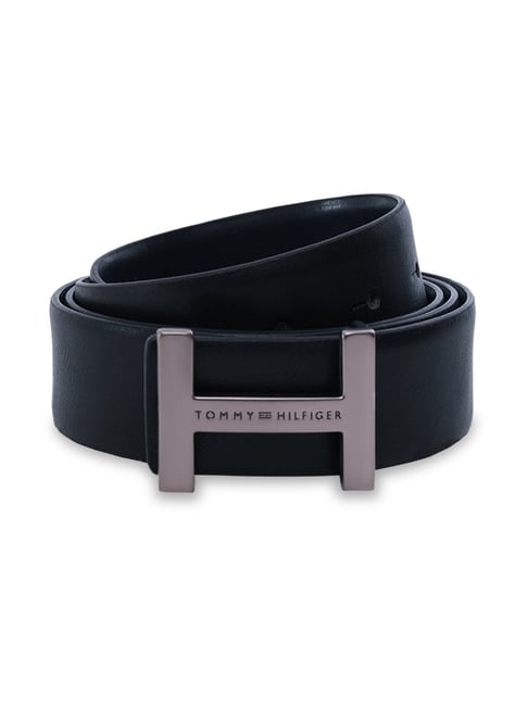 TOMMY HILFIGER Black & Navy Bulkeley Textured Leather Reversible Belt