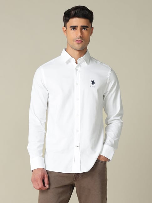U.S. Polo Assn. White Cotton Regular Fit Self Pattern Shirt-picture-26