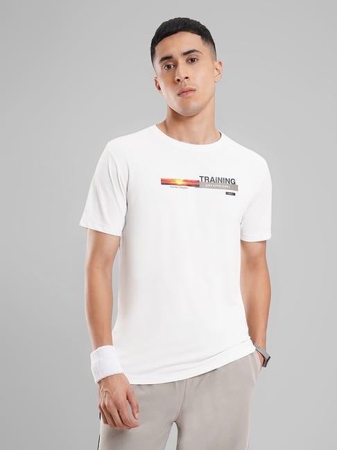 Ajile By Pantaloons White Slim Fit Printed Sports T-Shirt