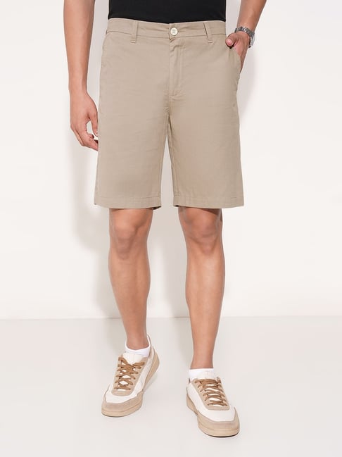 Peregrine By Pantaloons Khaki Cotton Regular Fit Printed Shorts