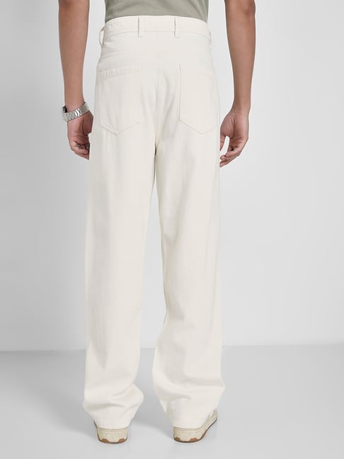 People By Pantaloons White Loose Fit Printed Jeans