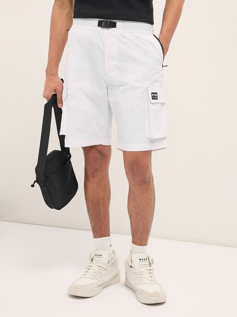 The Bear House White Nylon Solid Regular Fit Shorts