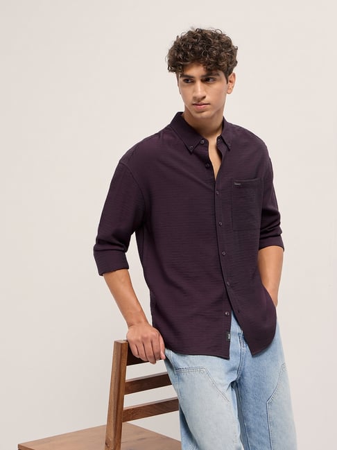The Bear House Purple Nylon Solid Relaxed Fit Shirt-picture-24