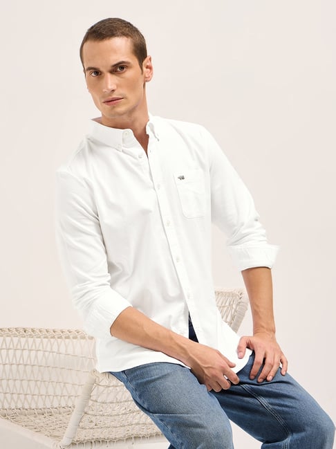 The Bear House White Cotton Solid Slim Fit Shirt-picture-40
