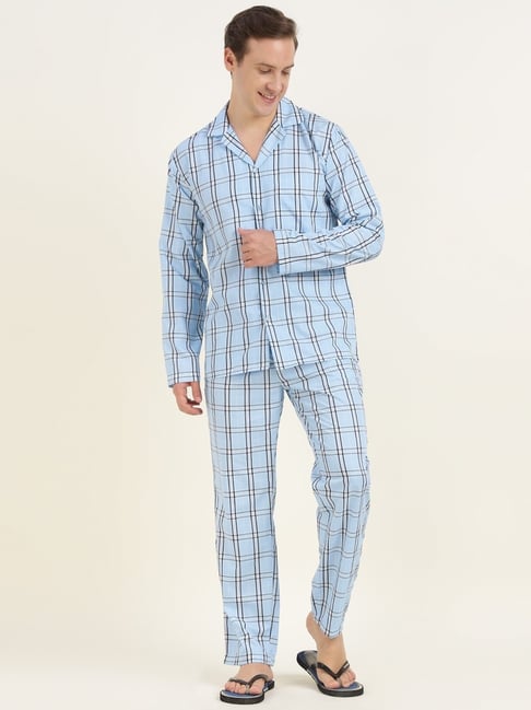 English Navy Blue Checks Night Suit