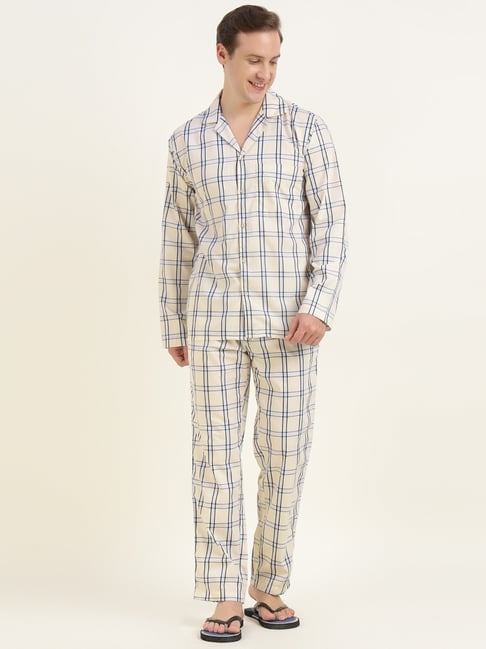 English Navy Beige Checks Night Suit