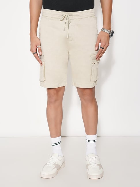 People By Pantaloons Beige Slim Fit Cargo Shorts