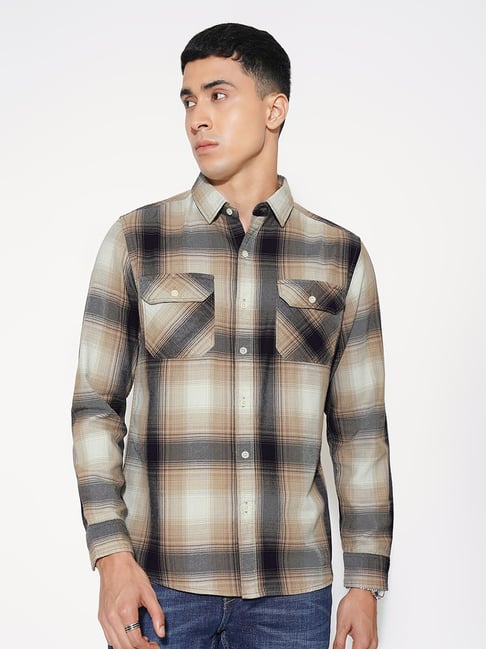 Sf Jeans By Pantaloons Brown Relaxed Fit Checks Shirt-picture-20