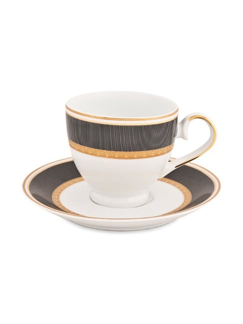HITKARI Potteries Black Porcelain Velvet Cups with Saucer Set