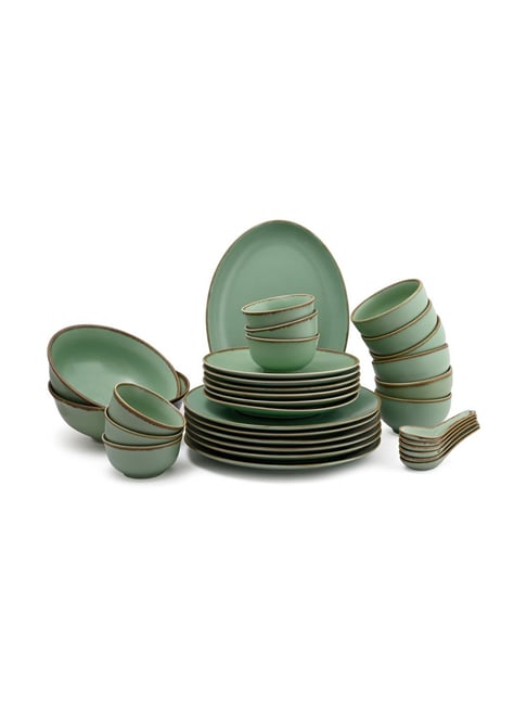 HITKARI Green Porcelain Crackled Matt Dinner Set