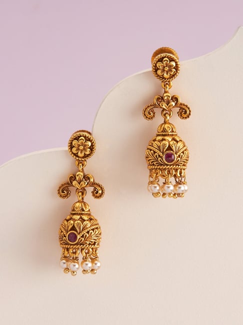 Buy Kushal's Fashion Jewellery Ruby Gold Polished Antique Earring
