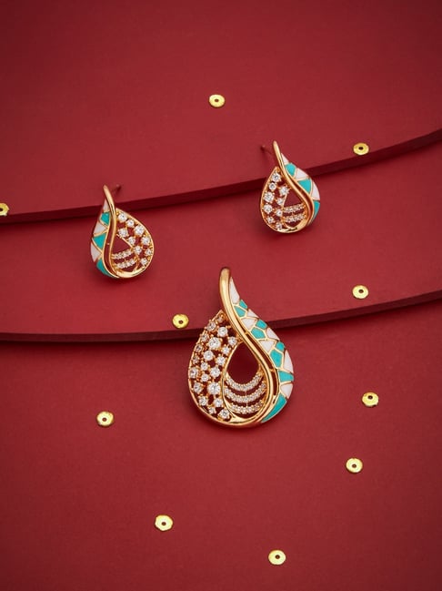 Kushal's Fashion Jewellery White Gold Polished Zircon Pendant Earrings  for Women