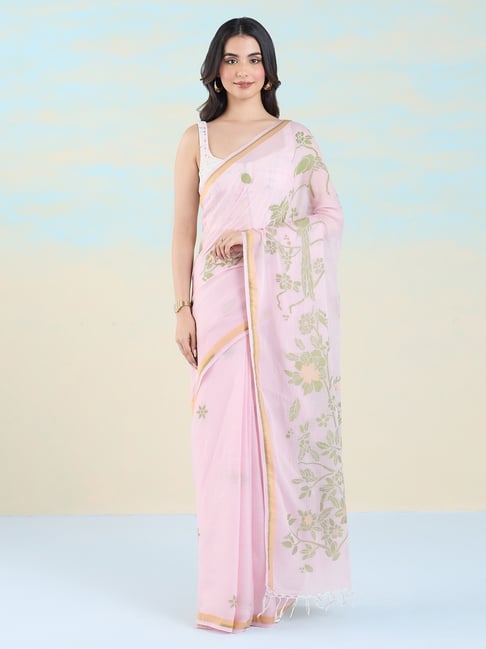 Navyasa by liva Pink Printed Saree With Unstitched Blouse-image-26
