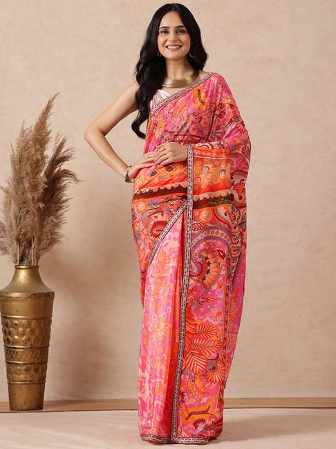Navyasa by liva Pink Floral Saree With Unstitched Blouse-image-37