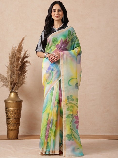 Navyasa by liva Multicolored Floral Saree With Unstitched Blouse-image-28