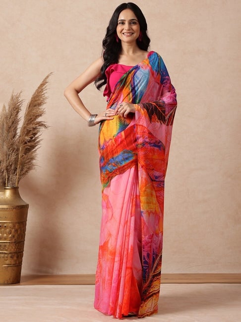 Navyasa by liva Pink Floral Saree With Unstitched Blouse-image-31
