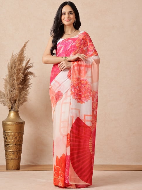Navyasa by liva Pink Floral Saree With Unstitched Blouse-image-34